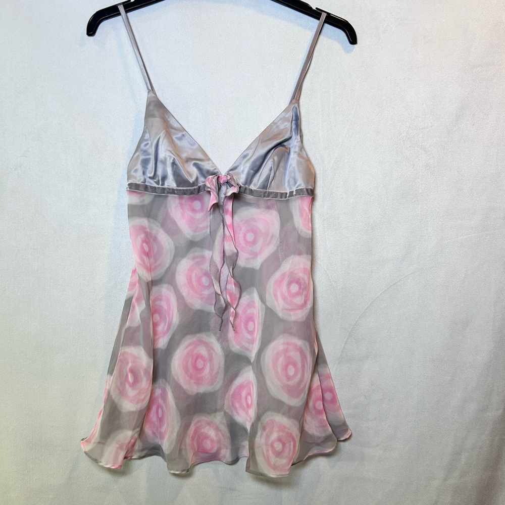 La Senza Sheer Pink and Grey Babydoll Cami. Fairycore Coquette. Size XS